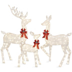 3-Piece Lighted Christmas Deer Set Outdoor Yard Decoration with 360 LED Lights, Stakes - White