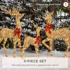 3-Piece Lighted Christmas Deer Set Outdoor Yard Decoration with 360 LED Lights, Stakes - White