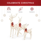3-Piece Lighted Christmas Deer Set Outdoor Yard Decoration with 360 LED Lights, Stakes - White