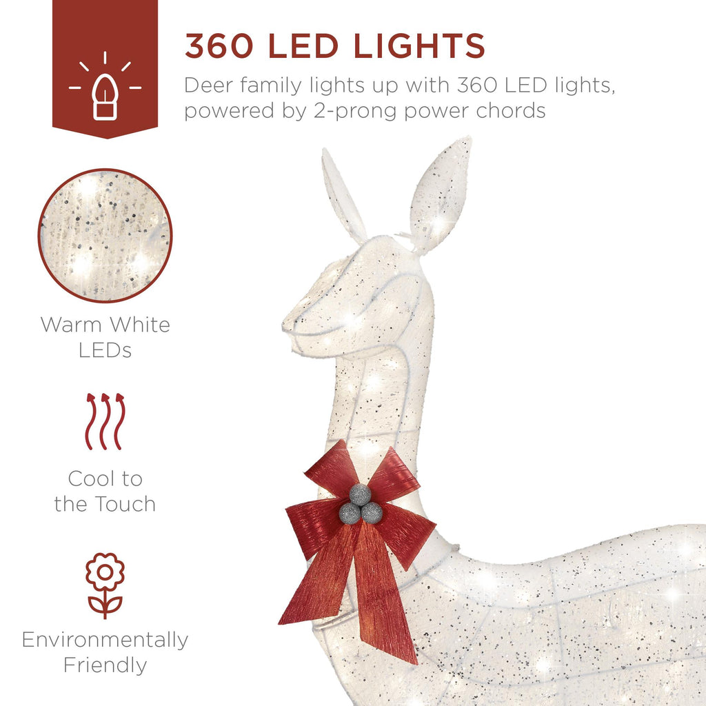 3-Piece Lighted Christmas Deer Set Outdoor Yard Decoration with 360 LED Lights, Stakes - White