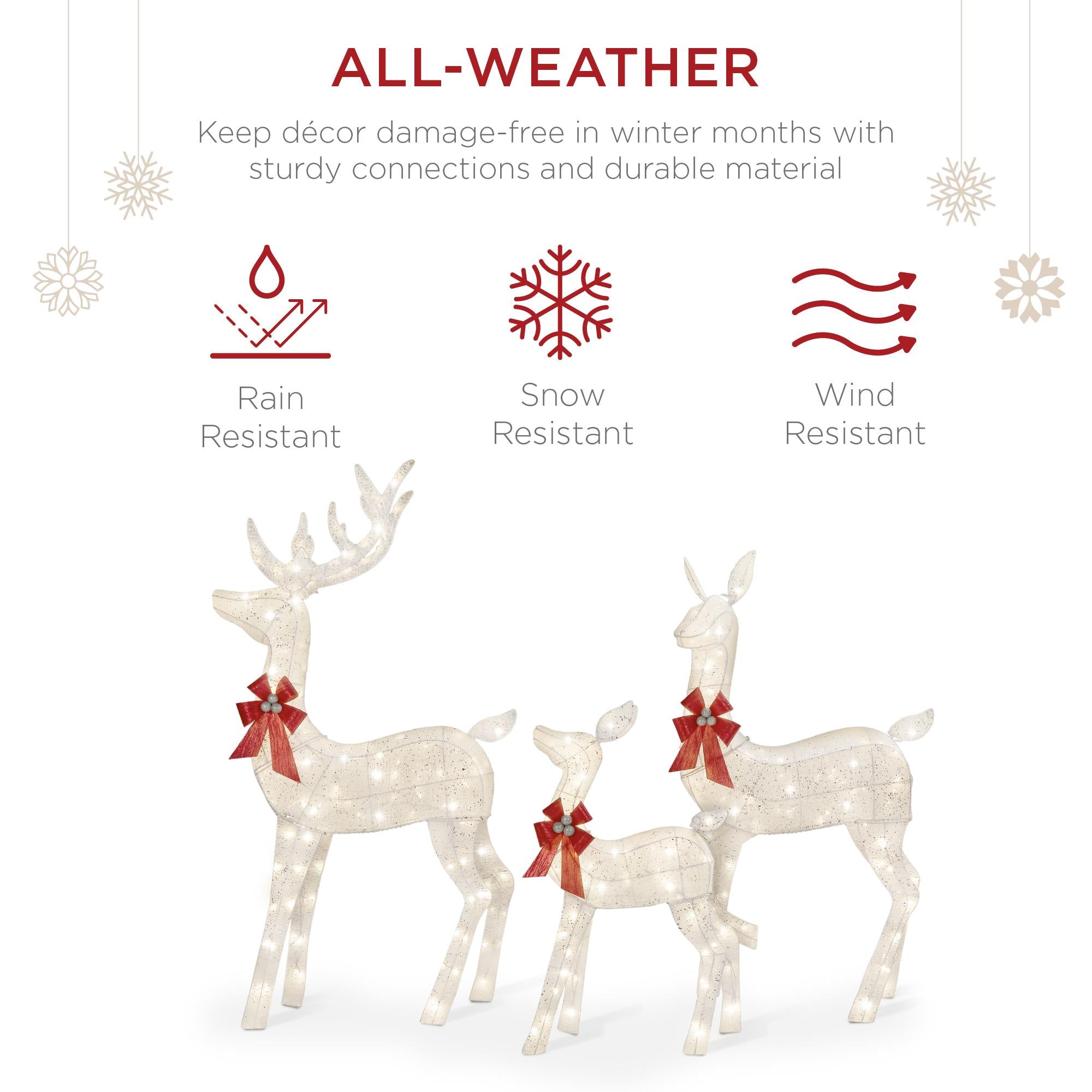 3-Piece Lighted Christmas Deer Set Outdoor Yard Decoration with 360 LED Lights, Stakes - White