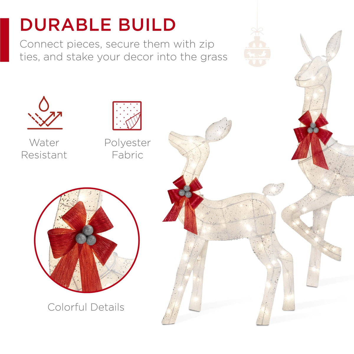 3-Piece Lighted Christmas Deer Set Outdoor Yard Decoration with 360 LED Lights, Stakes - White