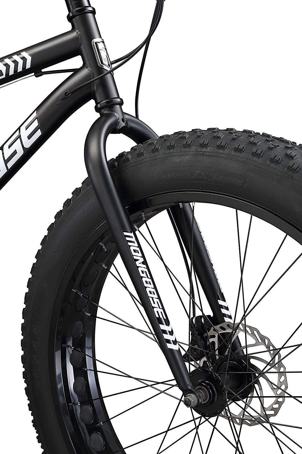 Mongoose Malus Adult Fat Tire Mountain Bike, 26-Inch Wheels, 7-Speed, Twist Shifters, Steel Frame, Mechanical Disc Brakes, Multiple Colors