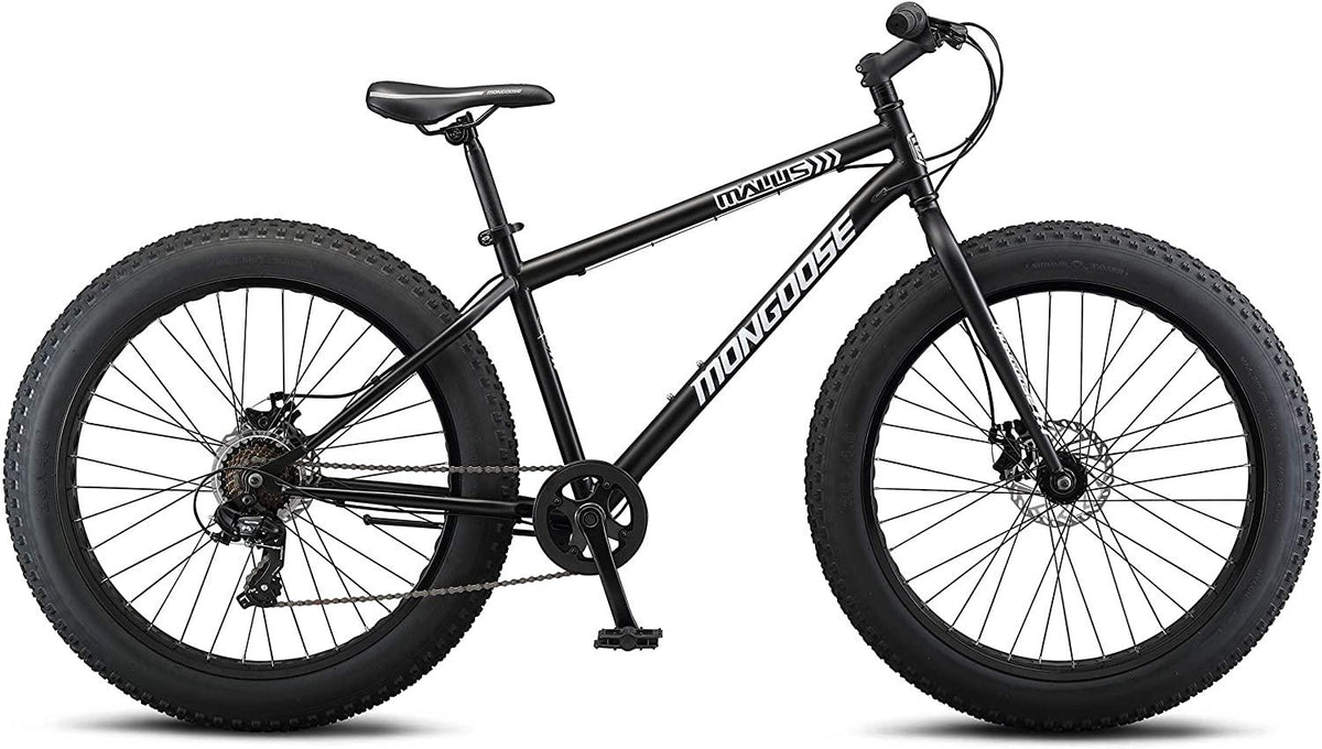 Mongoose Malus Adult Fat Tire Mountain Bike, 26-Inch Wheels, 7-Speed, Twist Shifters, Steel Frame, Mechanical Disc Brakes, Multiple Colors