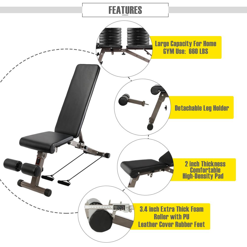 Bonnlo Adjustable Weight Bench, Incline Decline Sit up Bench, 660 lb Maximum Weight