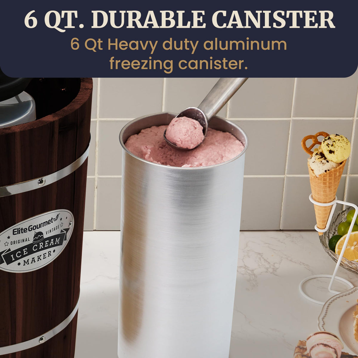 EIM949 Old Fashioned 6 Quart  Walnut Bucket, Electric Ice Cream Maker Machine Appalachian, Uses Ice and Rock Salt
