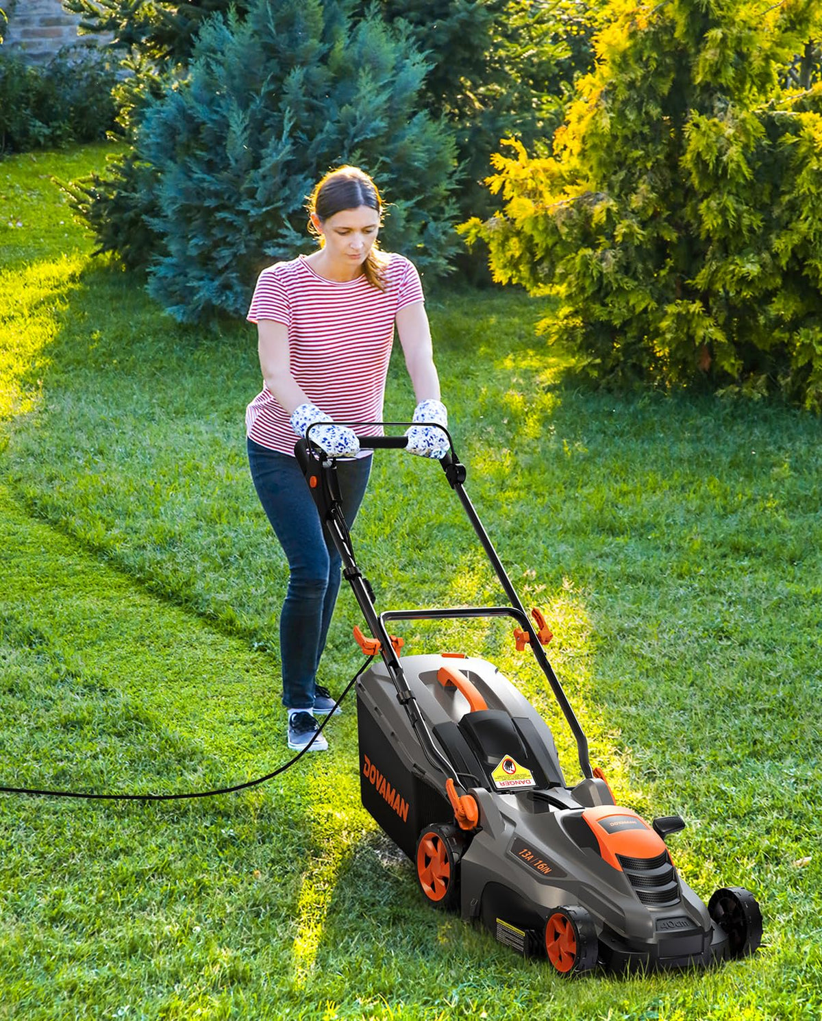 13Amp 16" Lawn Mower, 98% Collection, 13.2-Gallon Bag, 5-Position Height Adjustment, 3-Step  Vertical Fold Storage, 2-in-1 Mulching &amp; Bagging, Corded Lawn Mower for Your Garden