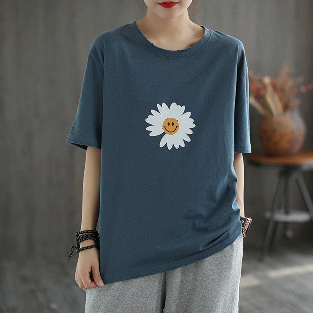 crew neck printed casual simple t-shirt
