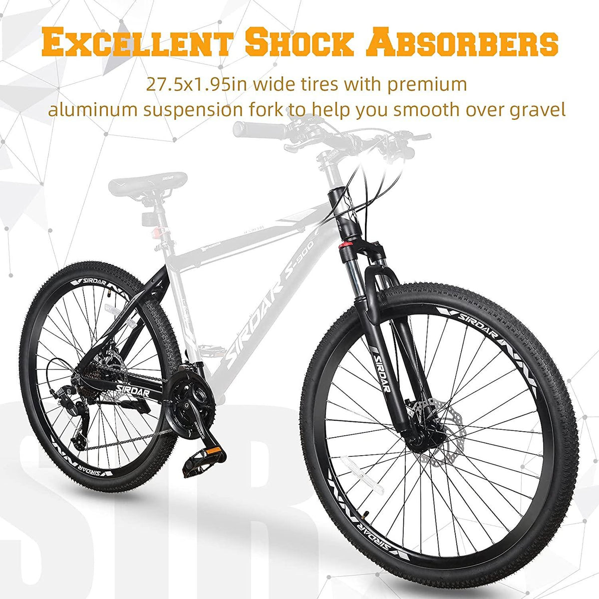 SIRDAR S-900 27 Speed 27.5 inch Mountain Bike Aluminum Alloy and High Carbon Steel with 2 Replaceable Seat, Full Suspension Disc Brake Outdoor Bikes for Men Women