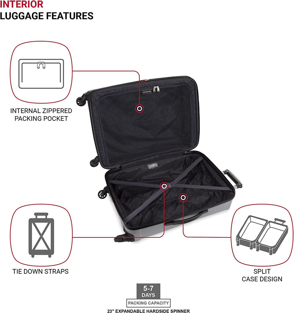 3750 Hardside Expandable Luggage with Spinner Wheels, Silver, Checked-Medium 24-Inch