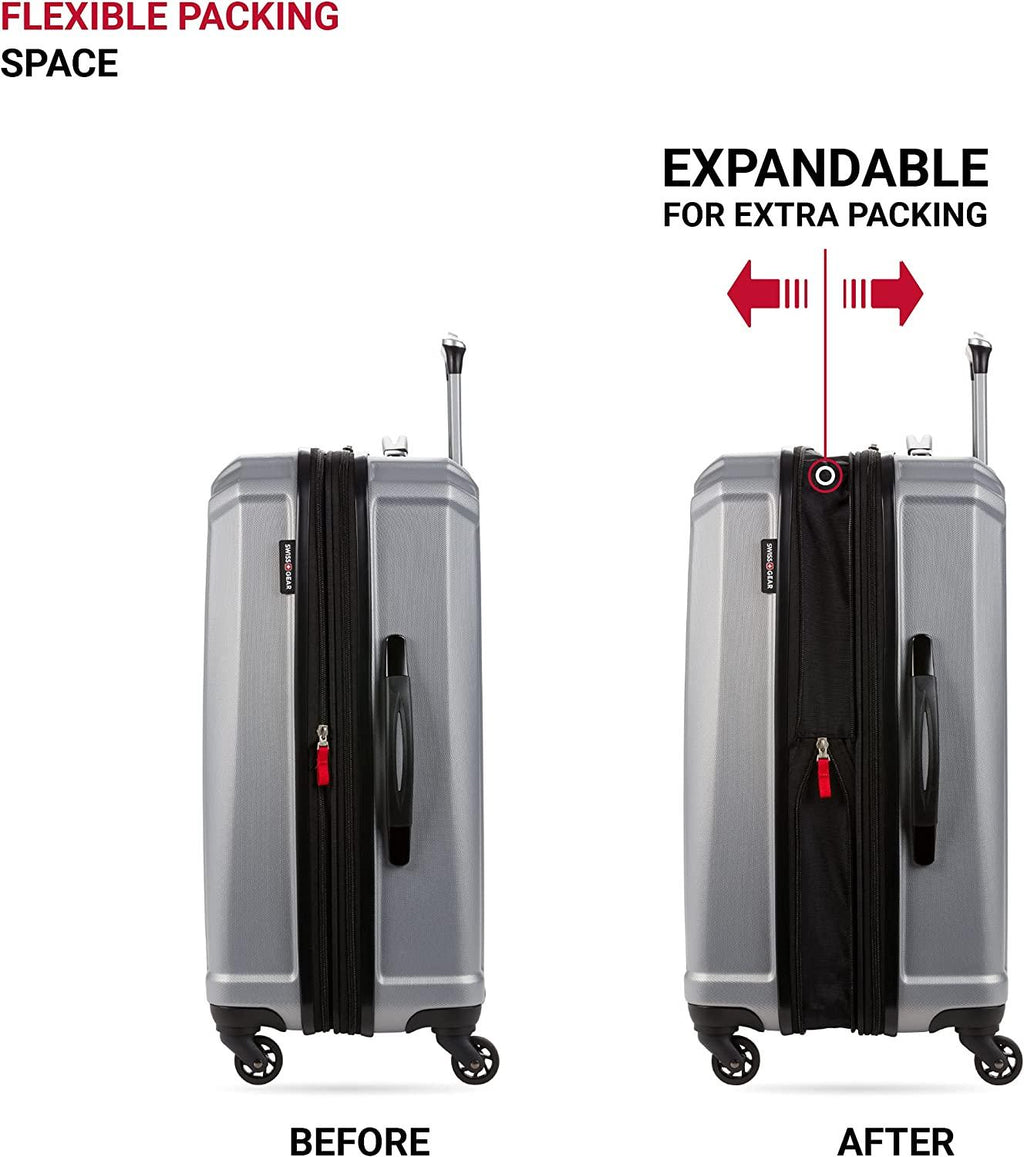 3750 Hardside Expandable Luggage with Spinner Wheels, Silver, Checked-Medium 24-Inch