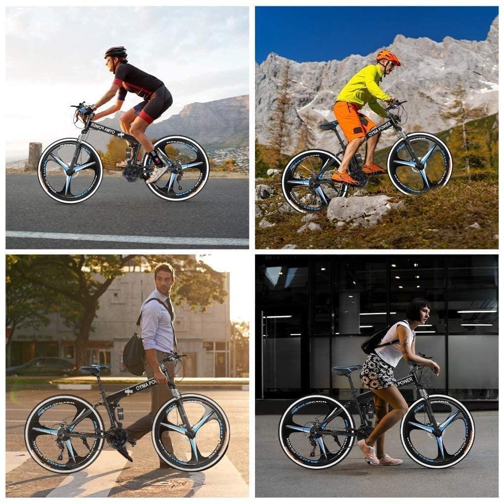 26in Mountain Bike, Foldable Mountain Bikes for Men &amp; Women 21 Speed Bicycle Full Suspension MTB Trek Bike with Dual Disc Brakes for Commuting, Racing, Outdoor Exercise Fitness