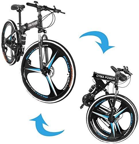26in Mountain Bike, Foldable Mountain Bikes for Men &amp; Women 21 Speed Bicycle Full Suspension MTB Trek Bike with Dual Disc Brakes for Commuting, Racing, Outdoor Exercise Fitness