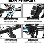 26in Mountain Bike, Foldable Mountain Bikes for Men &amp; Women 21 Speed Bicycle Full Suspension MTB Trek Bike with Dual Disc Brakes for Commuting, Racing, Outdoor Exercise Fitness