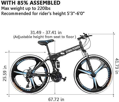 26in Mountain Bike, Foldable Mountain Bikes for Men &amp; Women 21 Speed Bicycle Full Suspension MTB Trek Bike with Dual Disc Brakes for Commuting, Racing, Outdoor Exercise Fitness
