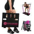 BodyBoss 2.0 - Full Portable Home Gym Workout Packa+ Resistance Bands - Collapsible Resistance Bar, Handles - Full Body Workouts for Home, Travel or Outside - Pink