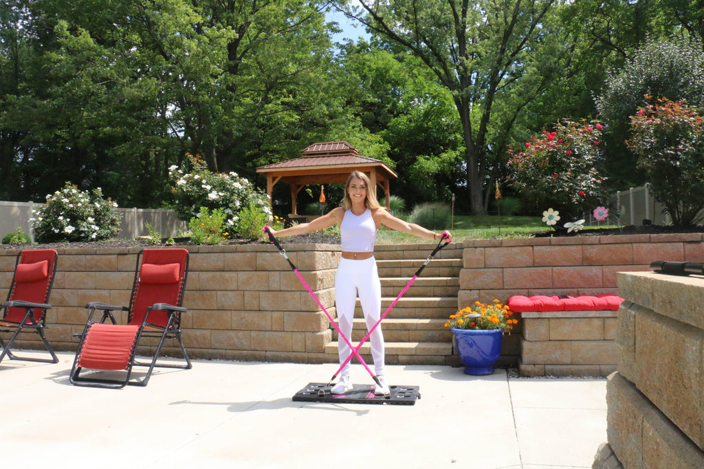 BodyBoss 2.0 - Full Portable Home Gym Workout Packa+ Resistance Bands - Collapsible Resistance Bar, Handles - Full Body Workouts for Home, Travel or Outside - Pink