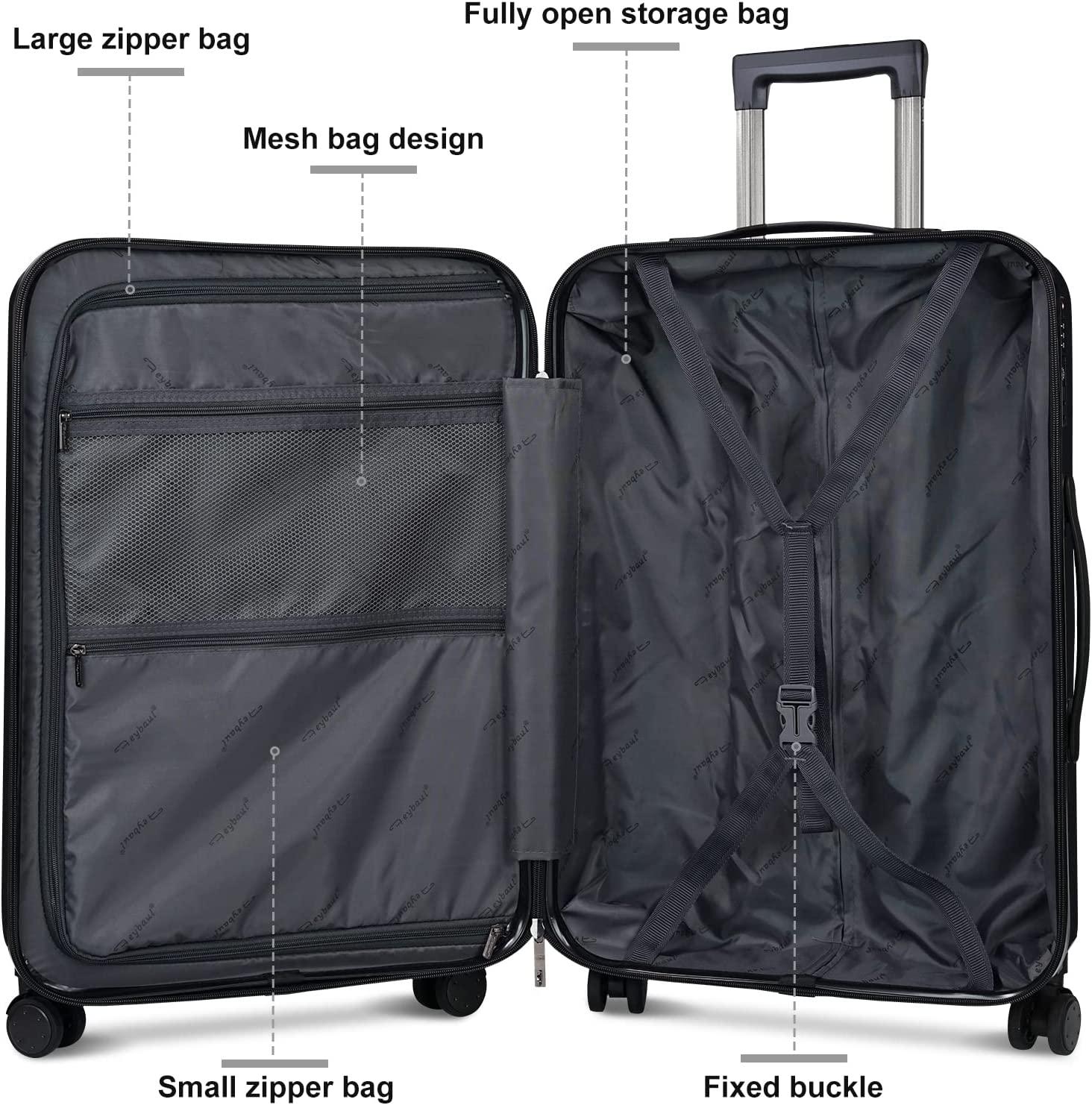 Luggage 3 Piece Set Suitcase Lightweight Hardside Removable-Spinner Wheels with TSA Lock(20',24',28')_Black, 828