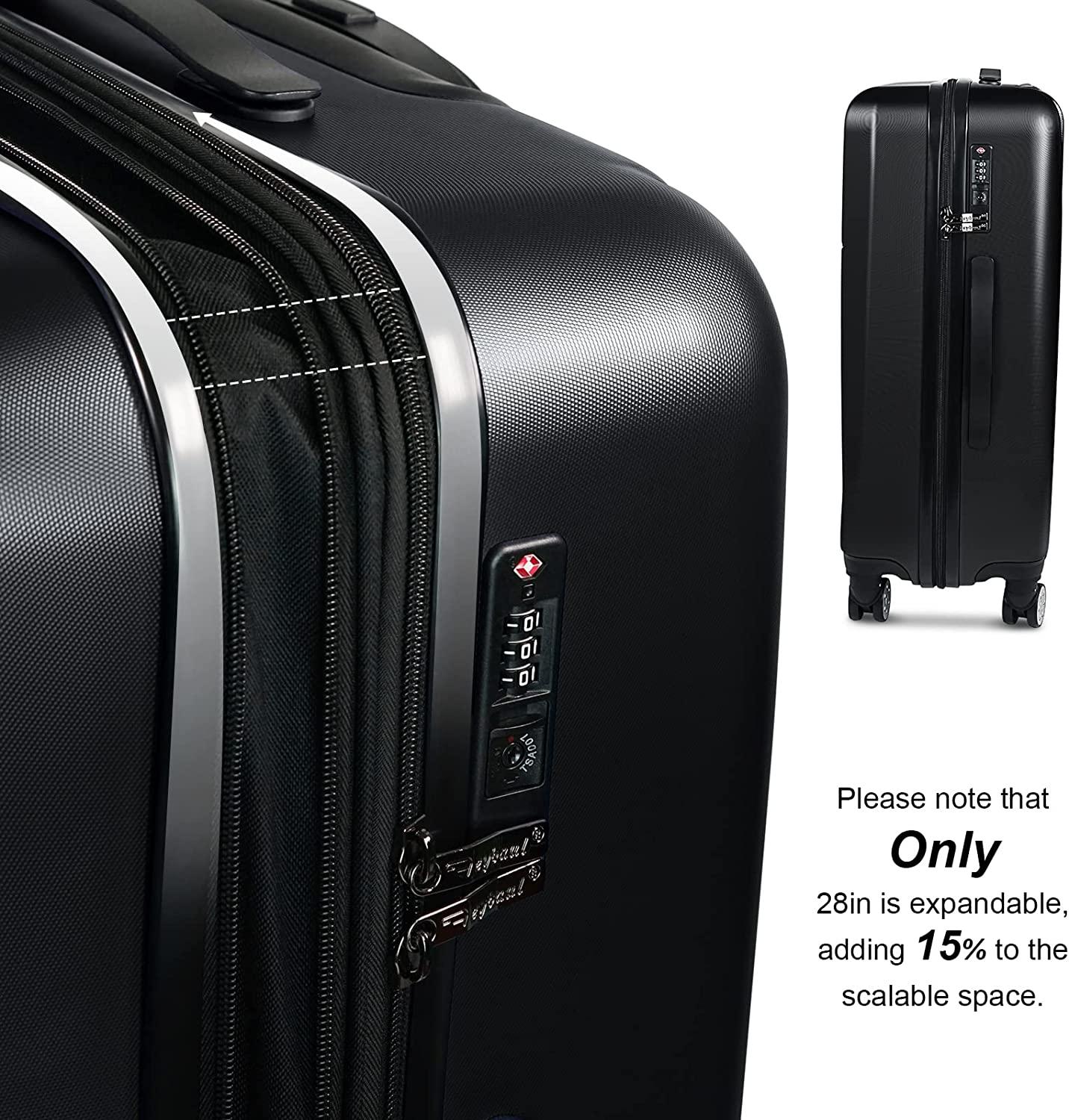 Luggage 3 Piece Set Suitcase Lightweight Hardside Removable-Spinner Wheels with TSA Lock(20',24',28')_Black, 828