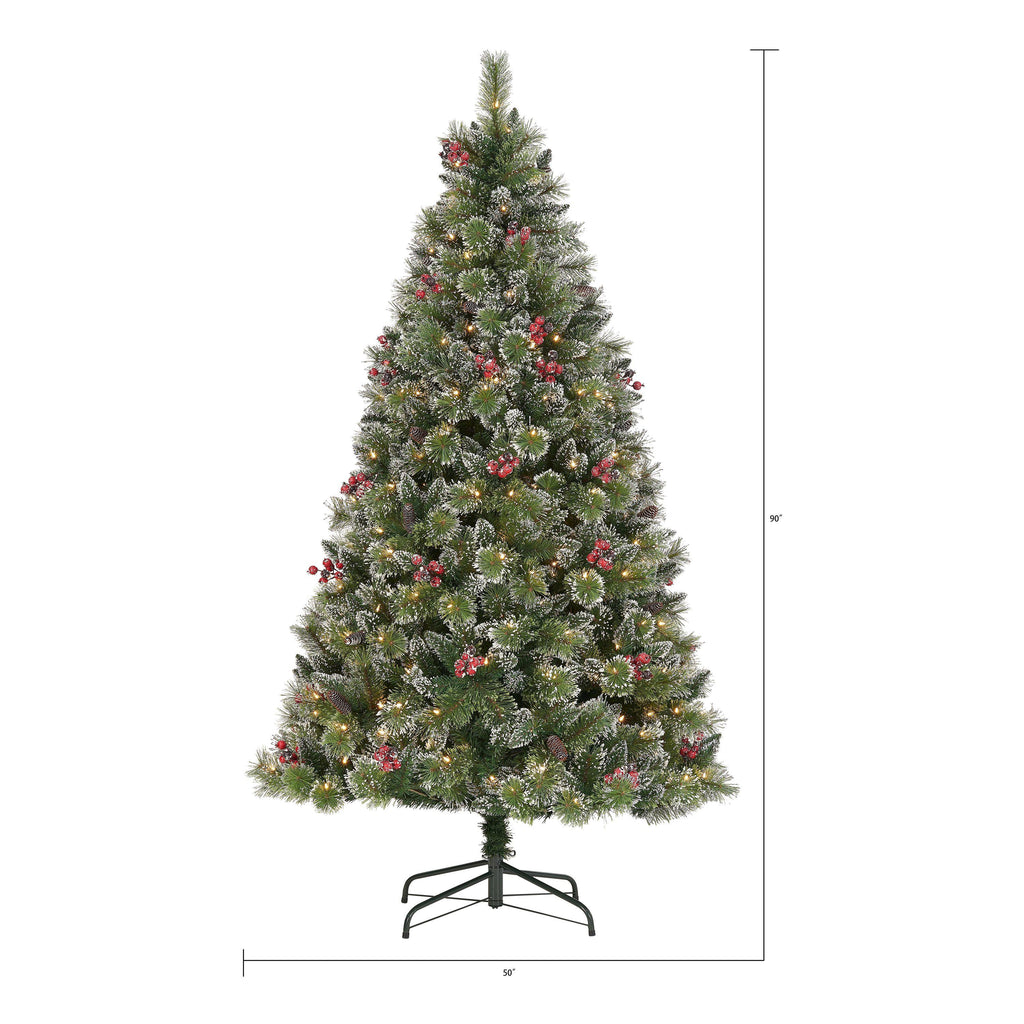 Holiday Time 7.5ft Pre-Lit Glittering Frost Pine Christmas Tree, Green, 7.5', Warm White LED
