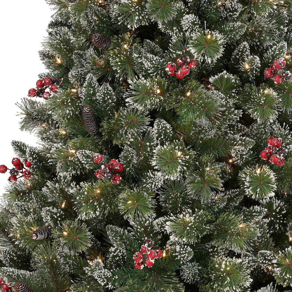 Holiday Time 7.5ft Pre-Lit Glittering Frost Pine Christmas Tree, Green, 7.5', Warm White LED