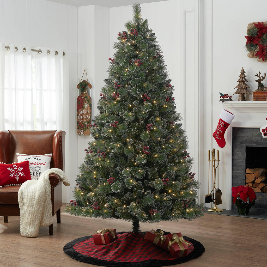 Holiday Time 7.5ft Pre-Lit Glittering Frost Pine Christmas Tree, Green, 7.5', Warm White LED