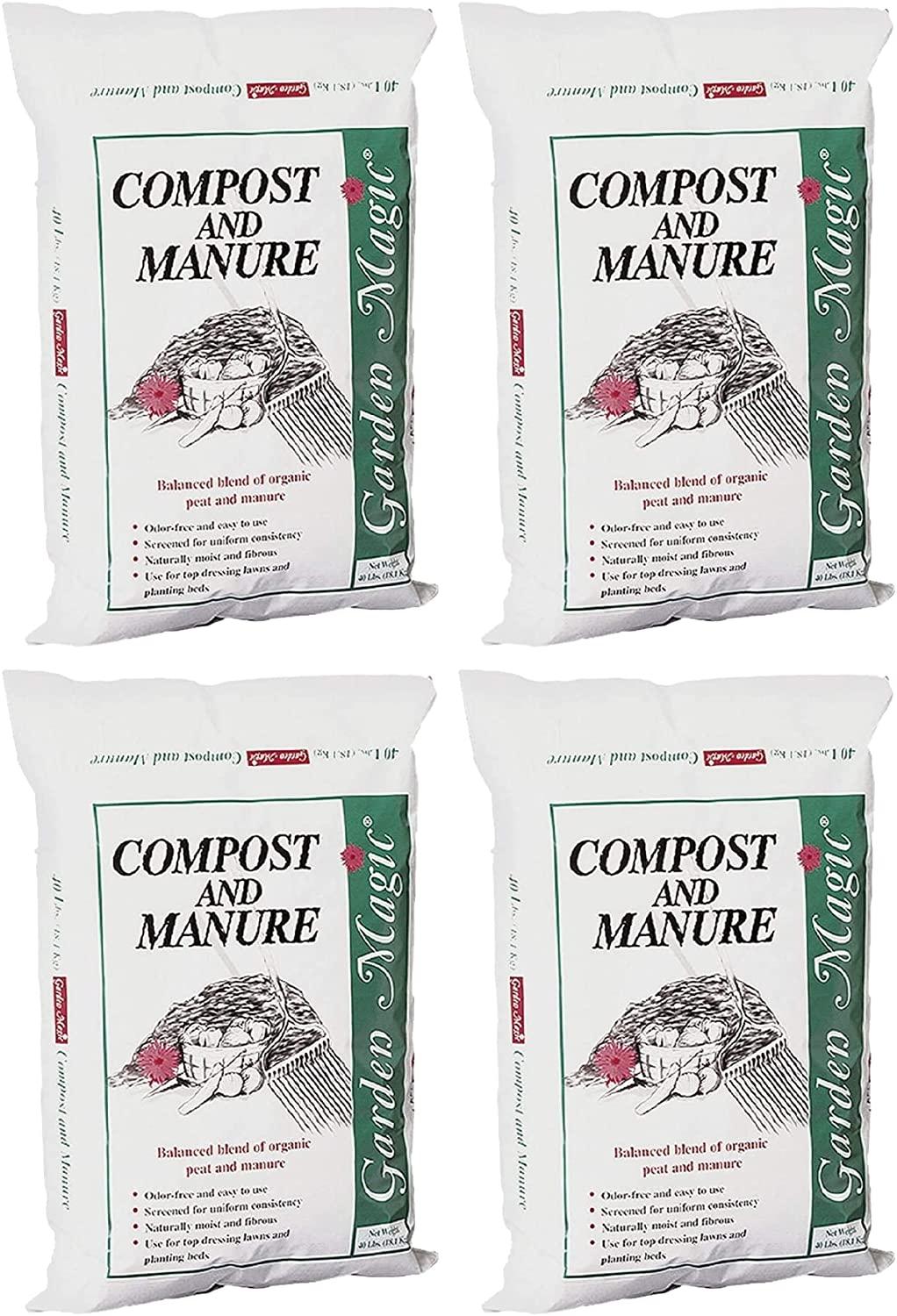 michigan peat 5240 outdoor lawn garden compost and manure blend for fertilizing soil amendment in planters, raised beds, &amp; more, 40 pound bag (4 pack)