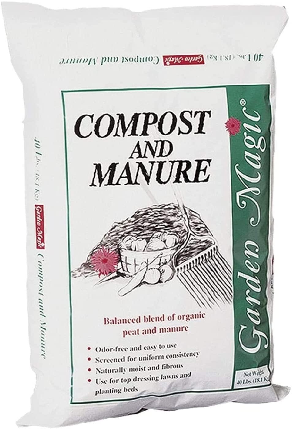 michigan peat 5240 outdoor lawn garden compost and manure blend for fertilizing soil amendment in planters, raised beds, &amp; more, 40 pound bag (4 pack)