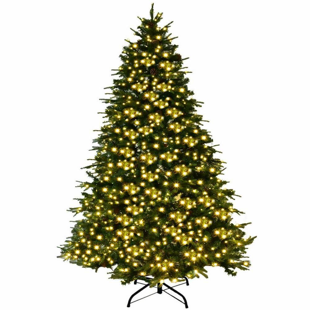 8 ft. Pre-Lit LED Artificial Christmas Tree Hinged with 600 LED Lights and Pine Cones