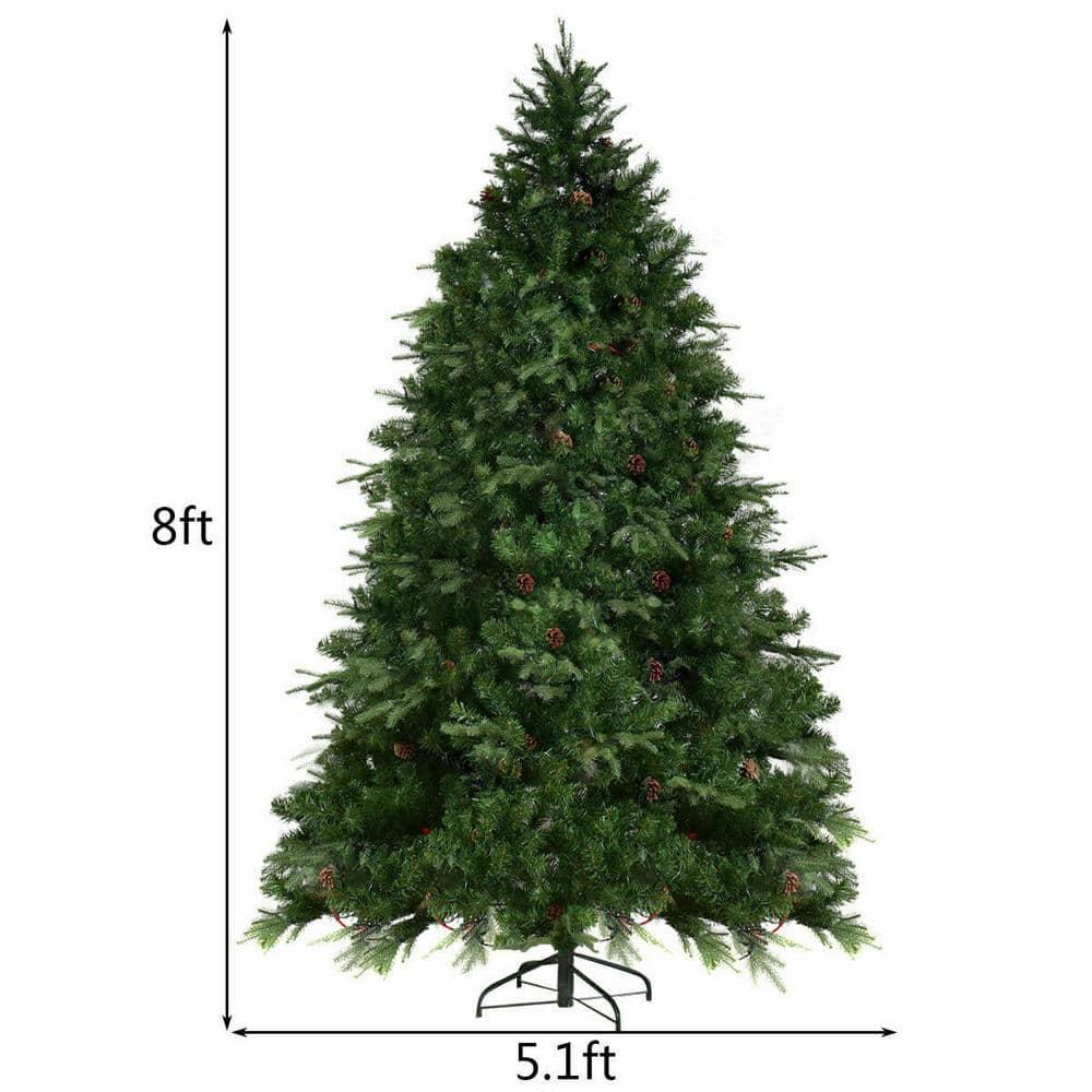 8 ft. Pre-Lit LED Artificial Christmas Tree Hinged with 600 LED Lights and Pine Cones