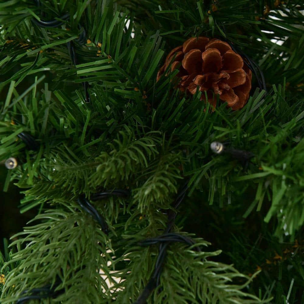 8 ft. Pre-Lit LED Artificial Christmas Tree Hinged with 600 LED Lights and Pine Cones