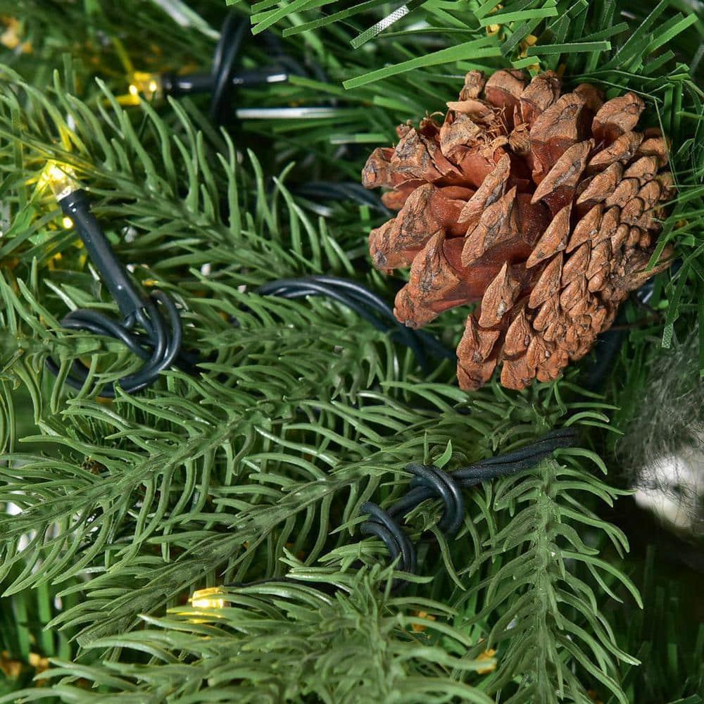 8 ft. Pre-Lit LED Artificial Christmas Tree Hinged with 600 LED Lights and Pine Cones