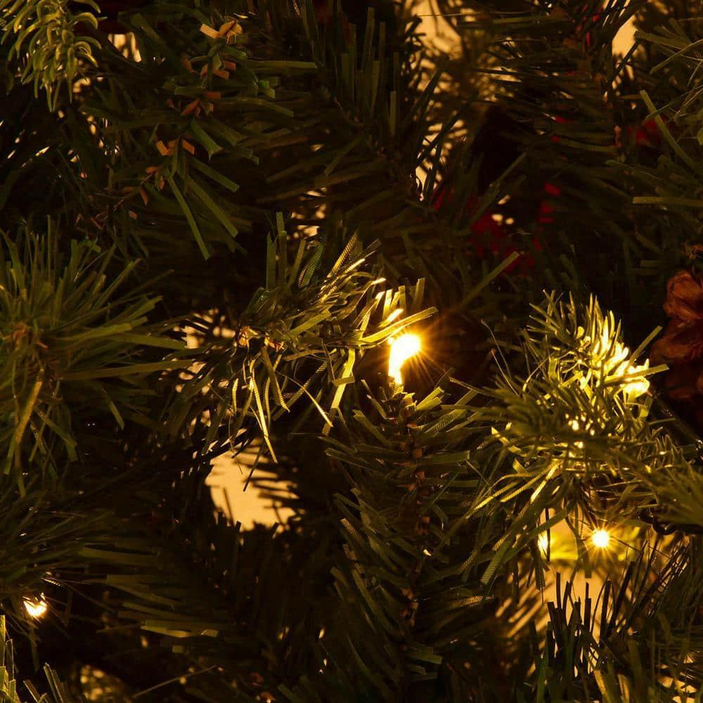 8 ft. Pre-Lit LED Artificial Christmas Tree Hinged with 600 LED Lights and Pine Cones