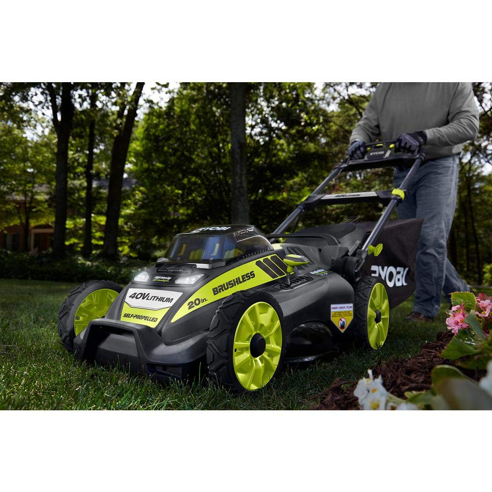 . 20" RY40190 40-Volt Brushless Lithium-Ion Cordless Battery Self Propelled Lawn Mower with 5.0 Ah Battery and Charger Included