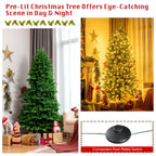 Costway 6FT Pre-Lit Hinged Christmas Tree 1664 PE &amp; PVC Tips w/ 310 Lights &amp; Foot Switch