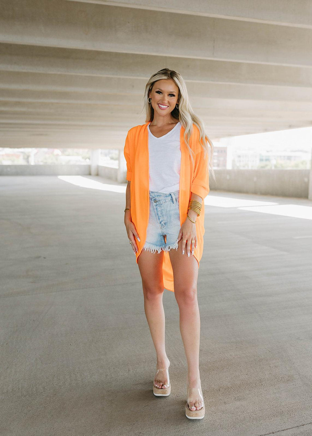 75 neon orange kimono cardigan