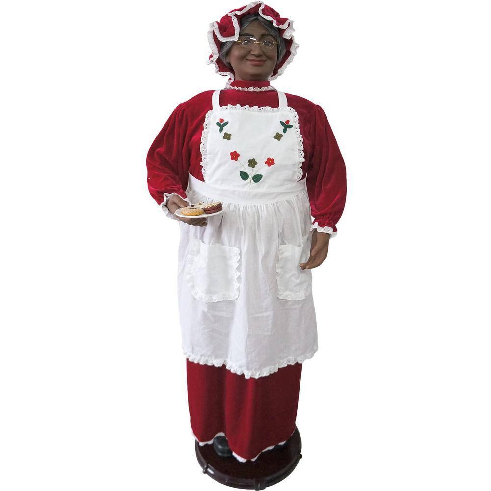 58 in. Dancing Christmas African American Mrs. Claus with Apron and Cookies