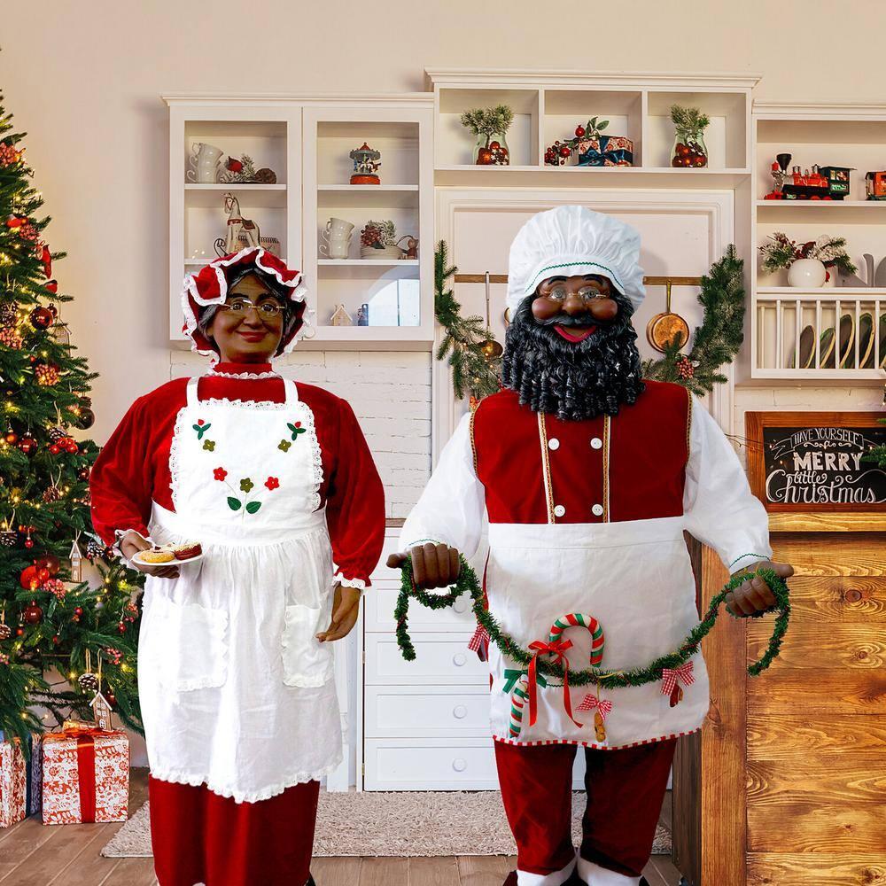 58 in. Dancing Christmas African American Mrs. Claus with Apron and Cookies