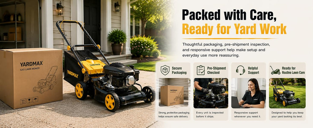 132CC Gas Lawn Mower 16-Inch with 45L Grass Bag and Height Adjustment | 4-stroke engine, 16-inch cutting width, 45L grass bag, 8-position height adjustment for small to medium yards