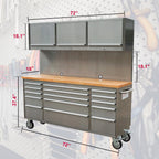 72-Inch  Steel Rolling Tool Chest with 15 Drawers + 3 Upper Cabinets, Mobile Workbench, Assembled LarTool Box Lockable StoraCabinet with Wheels for GaraWorkshop