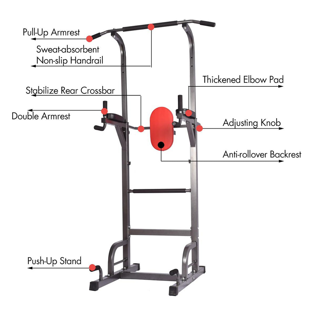 Heavy Duty Adjustable Power Tower Workout Pull Up &amp; Dip Station Adjustable Multi-Function Strength Training Dip Stand Workout Station Fitness Equipment for Home Gym, 400LBS Max Weight