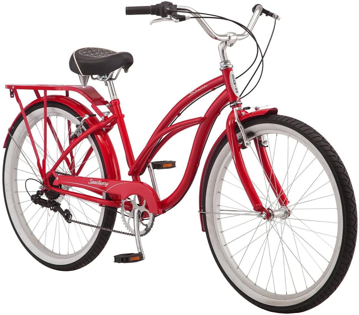 Schwinn Sanctuary 7 Cruiser Bike, Featuring Retro-Styled 16-Inch/Small Step-Through and 18-Inch/Medium Step-Over Steel Frames, 7-Speed Drivetrain, Front and Rear Fenders, Rear Rack, and 26-Inch Wheels