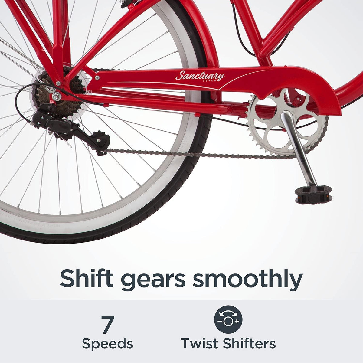Schwinn Sanctuary 7 Cruiser Bike, Featuring Retro-Styled 16-Inch/Small Step-Through and 18-Inch/Medium Step-Over Steel Frames, 7-Speed Drivetrain, Front and Rear Fenders, Rear Rack, and 26-Inch Wheels