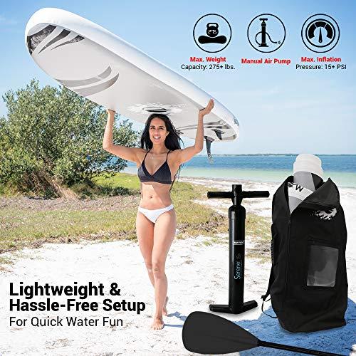 SereneLife Inflatable Stand Up Paddle Board - 10’ Ft. Standup Sup Paddle Board W/ Manual Air Pump, Safety Leash, Paddleboard Repair Kit, St