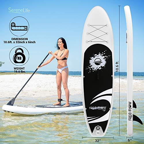 SereneLife Inflatable Stand Up Paddle Board - 10’ Ft. Standup Sup Paddle Board W/ Manual Air Pump, Safety Leash, Paddleboard Repair Kit, St