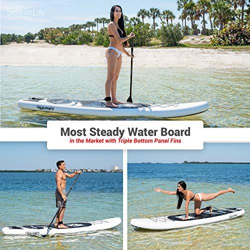 SereneLife Inflatable Stand Up Paddle Board - 10’ Ft. Standup Sup Paddle Board W/ Manual Air Pump, Safety Leash, Paddleboard Repair Kit, St
