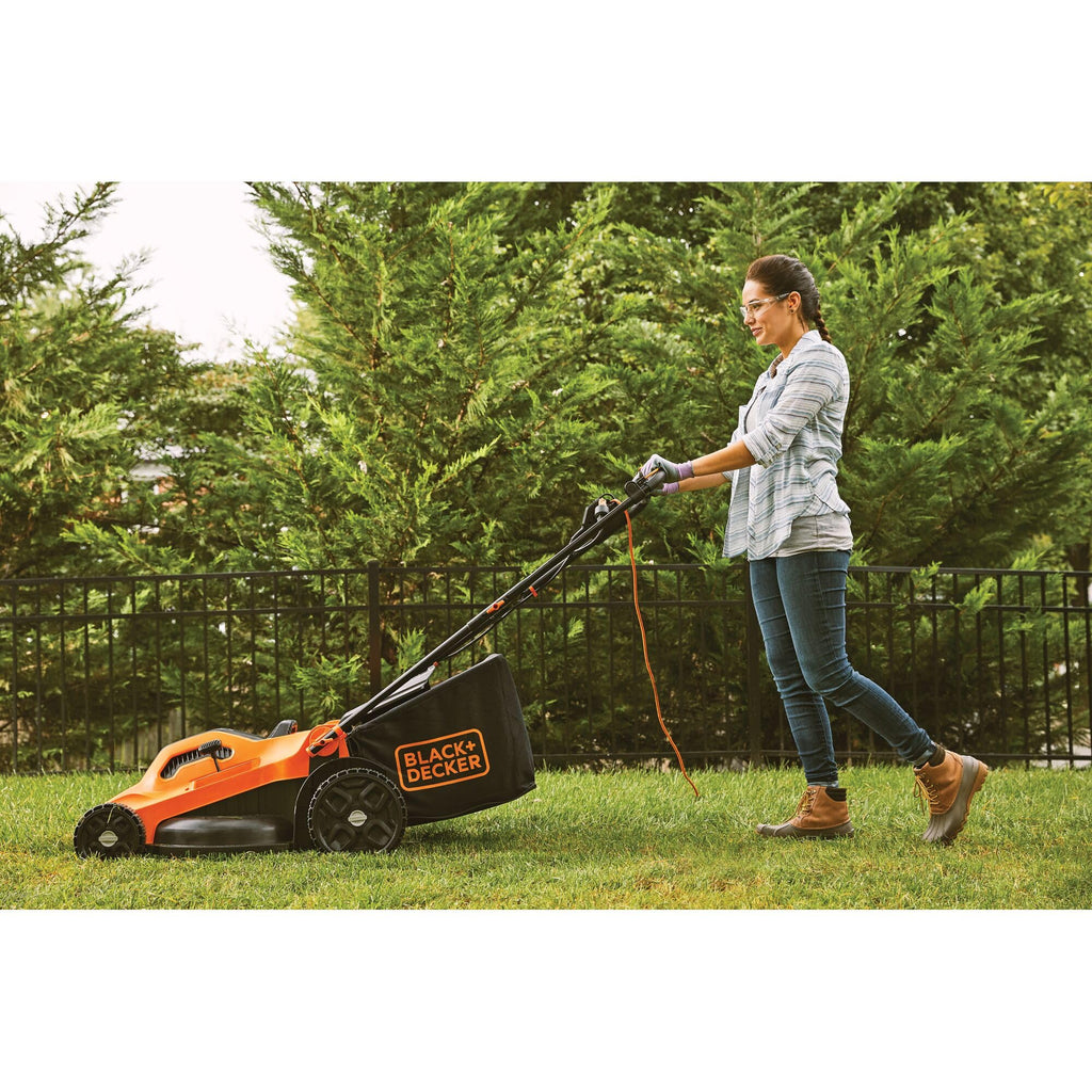 Electric Push Lawn Mower, Corded, 13 Amp, 20-Inch Cutting Deck, 6 Setting Height Adjustment, Compact Storage, Collection Bag (BEMW213)
