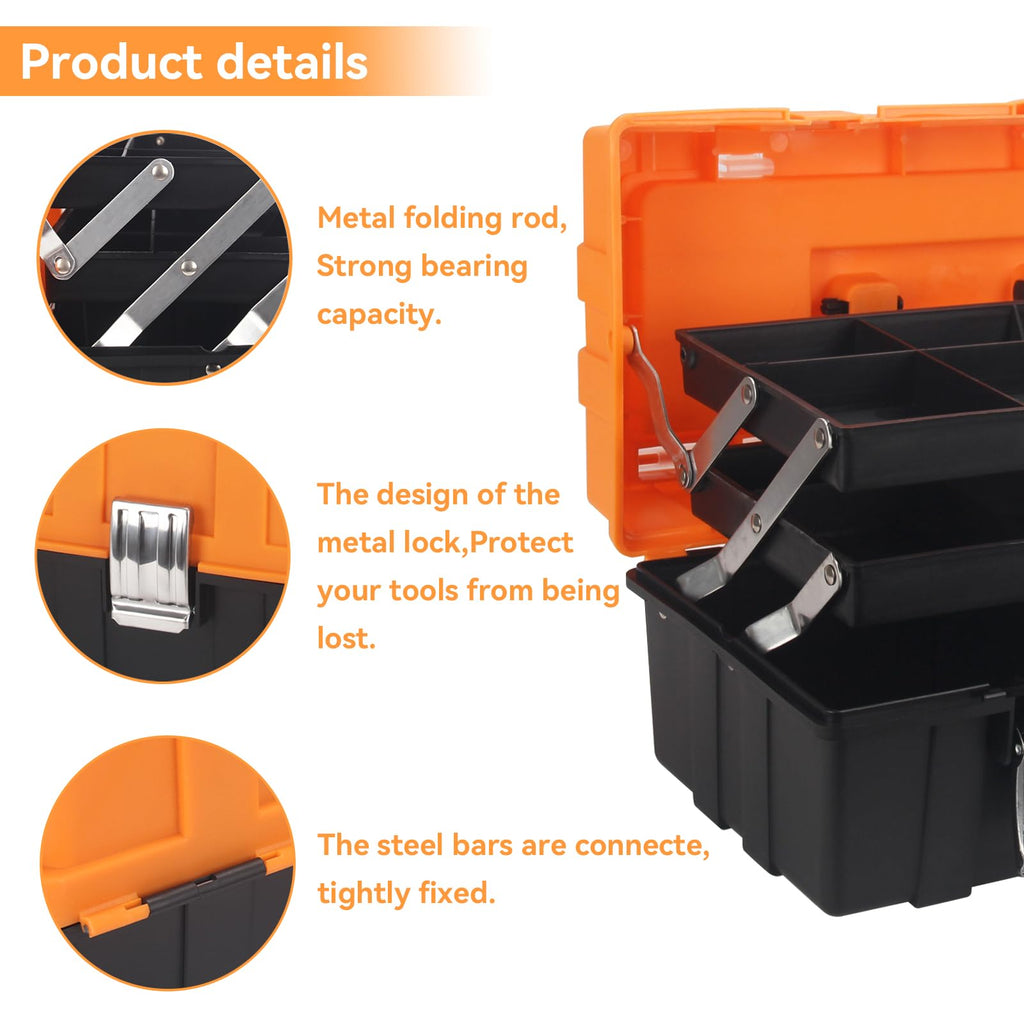16.5-Inch Tool Box Organizer 3-Layer Multiplication Plastic StoraToolbox with Portable Handle Perfect for Home Office Car Trunk Fishing