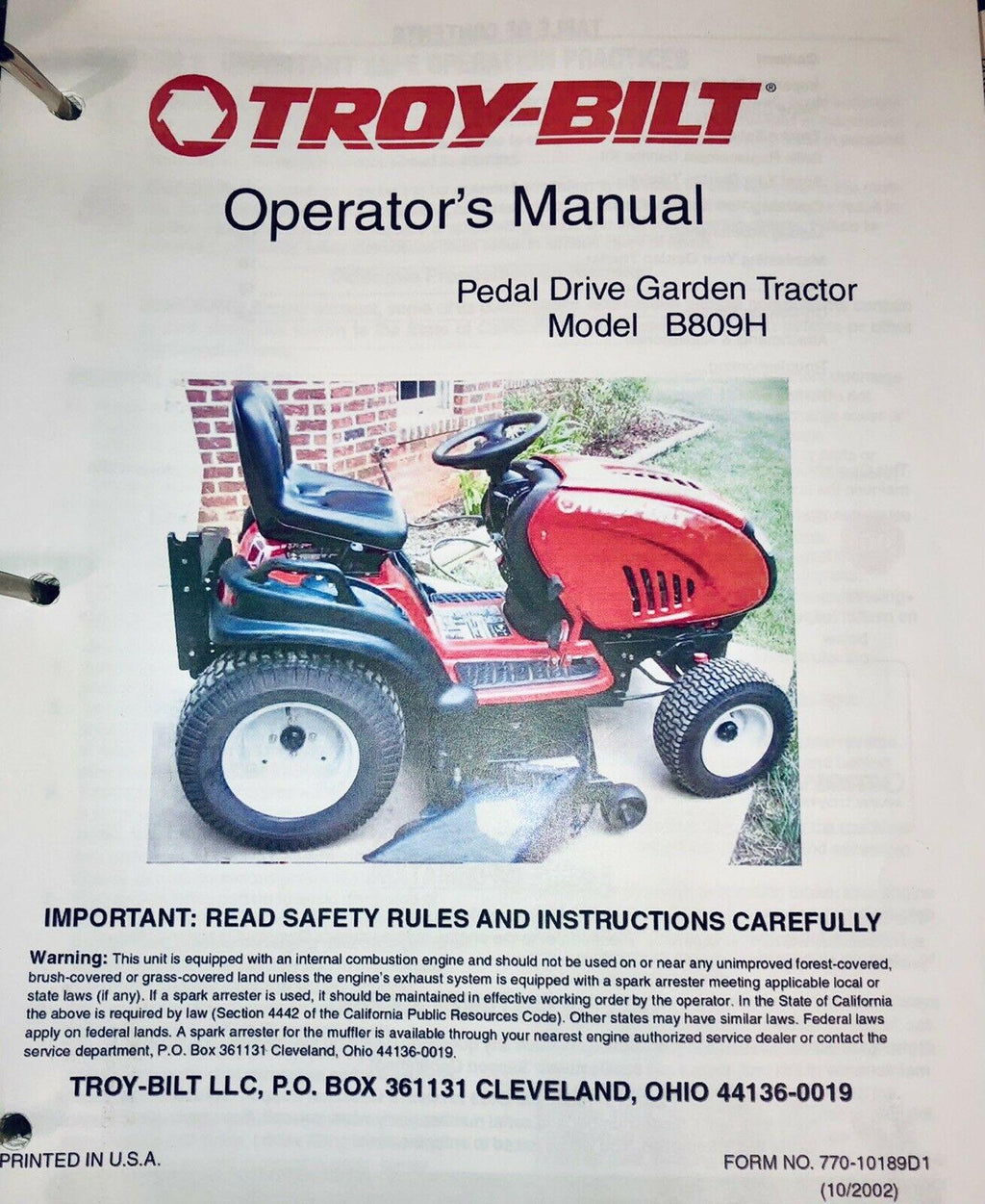 2002 TROY-BILT 22 HP 46 IN DECK LAWN & GARDEN TRACTOR - DEALER MAINTAINED