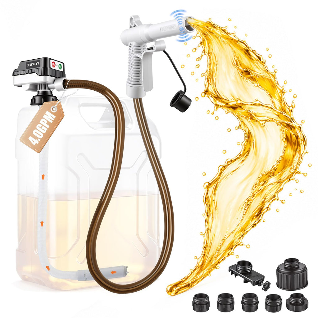 4 GPM Cordless Fuel Transfer Pump for  18V Battery | Auto Shut-Off, Leak-Proof, for Gasoline Diesel, 4 Thread Adapters, 51-Inch Hose, for Lawn Mower, Boat, Car, Tool Only
